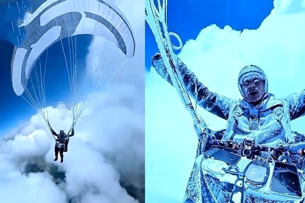 چترباز چینی در هوا یخ زد/ ویدئو

